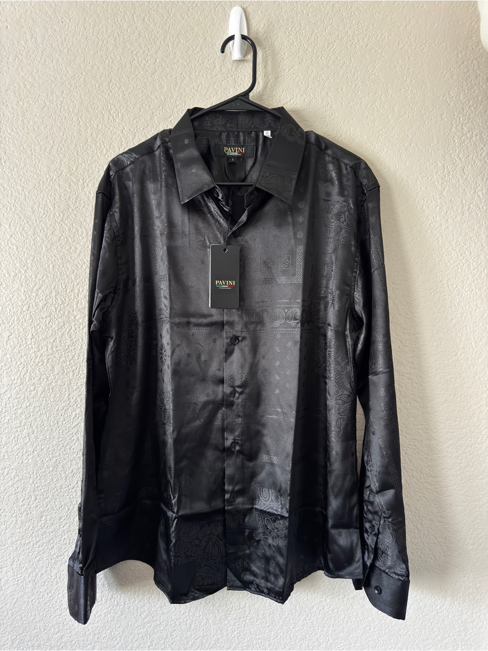 Men's Black Satin Dress Shirt